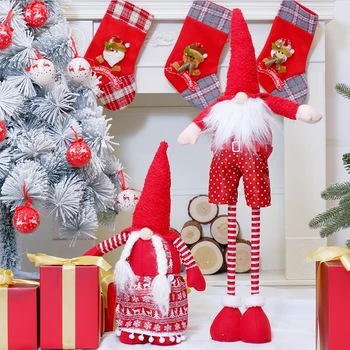Crvena Pull-Božićni Patuljak Duge Noge Stoji Bezlična Lutke Djeda Mraza Šumski Čovjek Teleskopski Igračka Božić Ukras